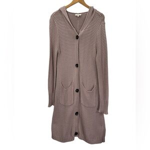 Easel Loose Knit Button Front Longline Hooded Cardigan